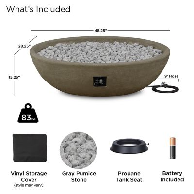 Image showing  48.25 in. x 28.25 in. Riverside Oval Propane Gas Fire Bowl, Glacier Gray