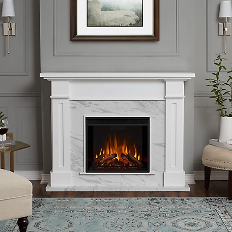 Real Flame 53.5 in. Kipling Electric Fireplace, White Faux Marble