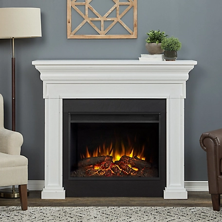 Real Flame 55.875 in. Emerson Grand Electric Fireplace, Rustic White