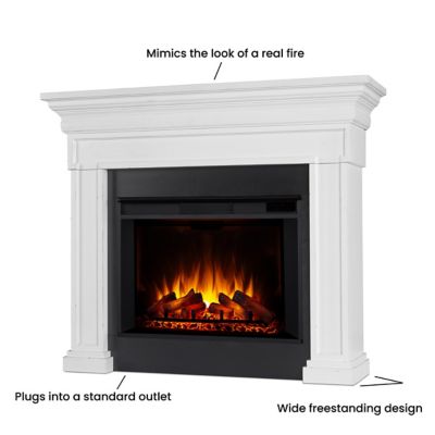 Image showing 6 th Real Flame 55.875 in. Emerson Grand Electric Fireplace, Rustic White