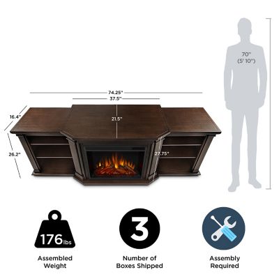 Image showing  Electric Indoor Valmont Media Fireplace, 74.25 in., Chestnut Oak