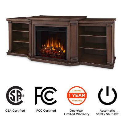 Image showing  Electric Indoor Valmont Media Fireplace, 74.25 in., Chestnut Oak