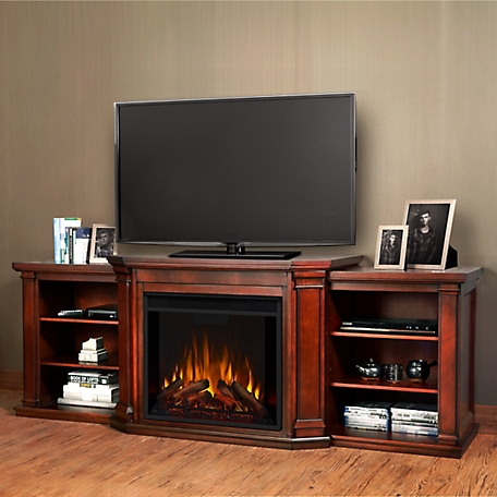 Real Flame 74.25 in. Valmont Media Electric Fireplace, Dark Mahogany