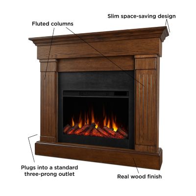 Image showing 5 th Real Flame Electric Indoor Crawford Fireplace, 47.4 in., Chestnut Oak