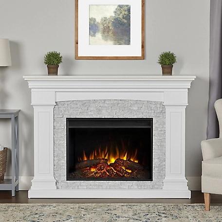 Real Flame 63 in. Deland Grand Electric Fireplace, White