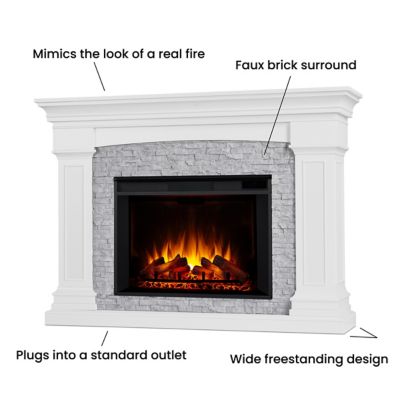Image showing 6 th Real Flame 63 in. Electric Deland Grand Fireplace, 5,000 BTUs, White