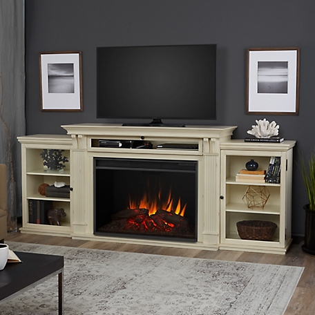Real Flame 83.75 in. Tracey Grand Media Electric Fireplace, Distressed White