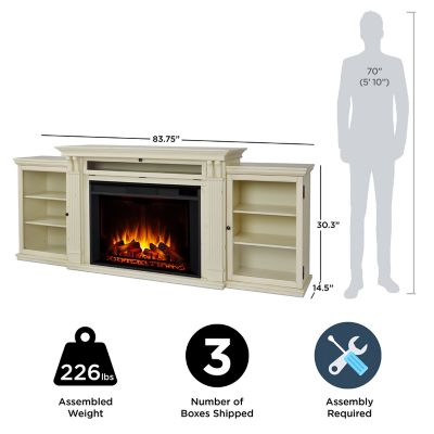 Image showing  83.75 in. Electric Tracey Grand Media Fireplace, Distressed White, 5,000 BTU