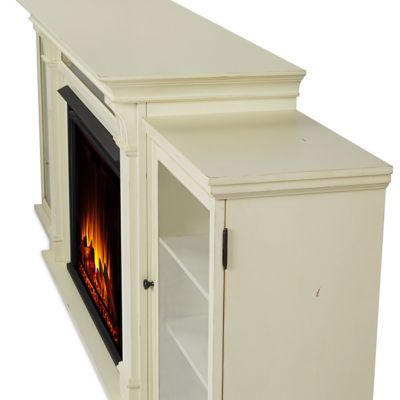 Image showing  83.75 in. Electric Tracey Grand Media Fireplace, Distressed White, 5,000 BTU
