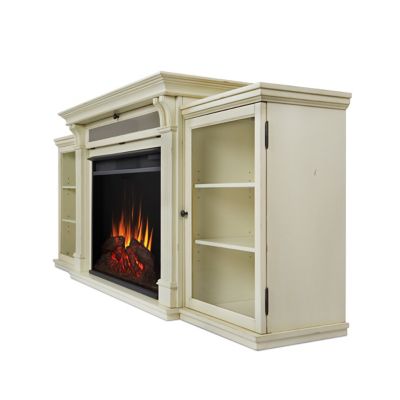 Image showing  83.75 in. Electric Tracey Grand Media Fireplace, Distressed White, 5,000 BTU