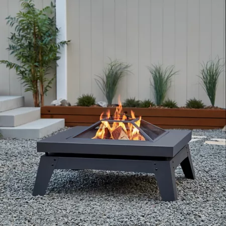 Real Flame Breton 36.75 inch Wood Burning Fireplace Gray Fire Pits