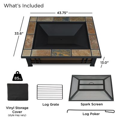 Image showing  Hamilton Rectangle Wood-Burning Fire Pit with Natural Slate Tile Top, Black/Brown