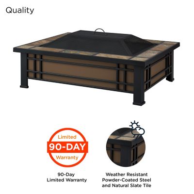 Image showing  Hamilton Rectangle Wood-Burning Fire Pit with Natural Slate Tile Top, Black/Brown