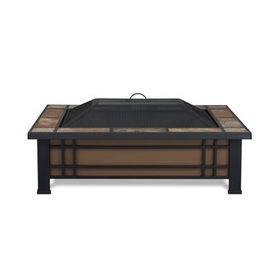 Image showing  Hamilton Rectangle Wood-Burning Fire Pit with Natural Slate Tile Top, Black/Brown
