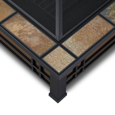 Image showing  Hamilton Rectangle Wood-Burning Fire Pit with Natural Slate Tile Top, Black/Brown