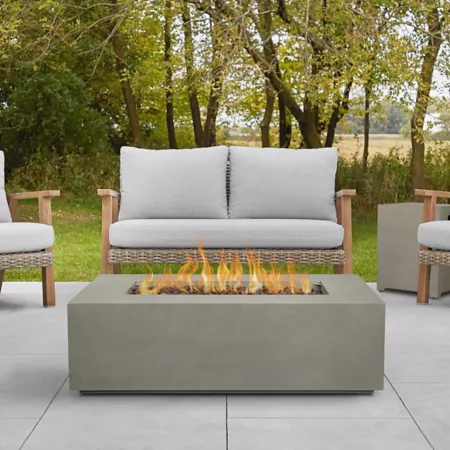 Real Flame Aegean Small Rectangular Propane Gas Fire Table with Natural Gas Conversion Kit Mist Gray Fire Pits