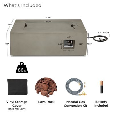 Image showing  23 in. Aegean Small Rectangle Propane Gas Fire Table with Natural Gas Conversion Kit, Mist Gray