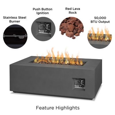 Image showing  Aegean Small Rectangle Propane Gas Fire Table with Natural Gas Conversion Kit, Weathered Slate