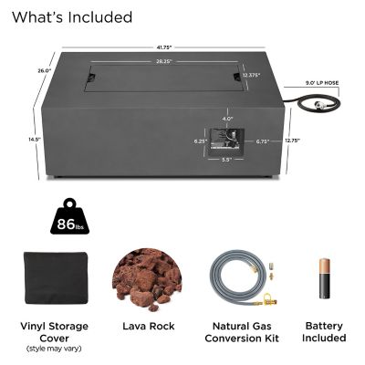 Image showing  Aegean Small Rectangle Propane Gas Fire Table with Natural Gas Conversion Kit, Weathered Slate