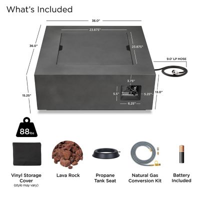 Image showing  Aegean Square Propane Gas Fire Table with Natural Gas Conversion Kit, Weathered Slate