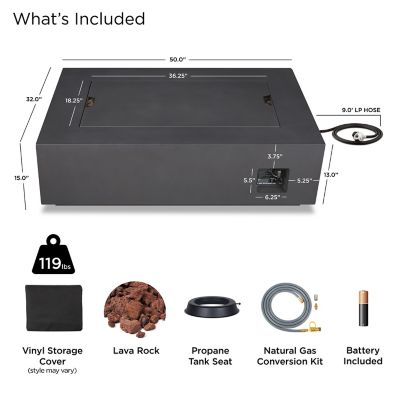 Image showing  Aegean Large Rectangle Propane Gas Fire Table with Natural Gas Conversion Kit, Weathered Slate