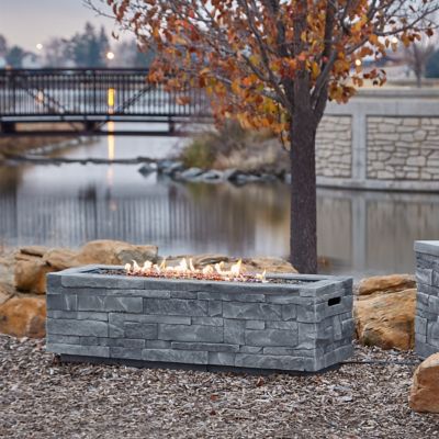 Real Flame Ledgestone Rectangle Propane Fire Table with Natural Gas Conversion Kit, Gray