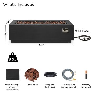 Image showing  48 in. x 15 in. Lanesboro Rectangle Propane Gas Fire Table with Natural Gas Conversion Kit, Gray