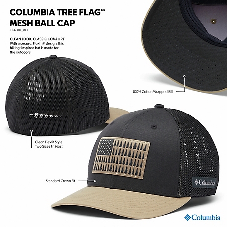 Columbia Men's Mesh Tree Flag Ball Cap, Grey Heather/Black, L/XL