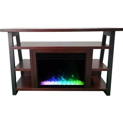 Cambridge Sawyer 53-In. Fireplace TV Stand with Shelves in Mahogany/Black and Electric Heater Insert with Crystals