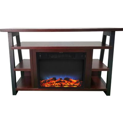Cambridge Sawyer 53-In. Fireplace TV Stand with Shelves in Mahogany/Black and LED Electric Heater Insert