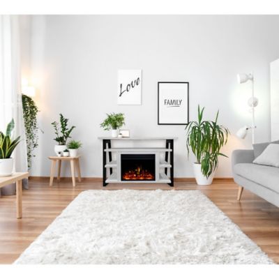 Image showing  53 in. Electric Sawyer Fireplace TV Stand with Shelves, White/Black, Electric Heater Insert with Deep Logs, 5,115 BTU