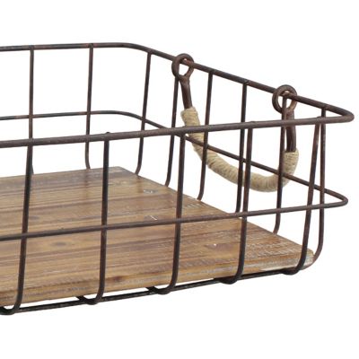 Image showing  Rectangular Metal Wire and Wood Stackable Basket Set, Assorted, 2 pc.