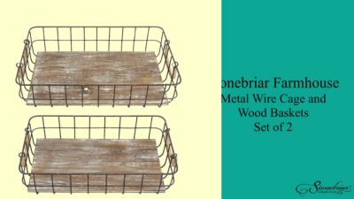 Image showing  Rectangular Metal Wire and Wood Stackable Basket Set, Assorted, 2 pc.