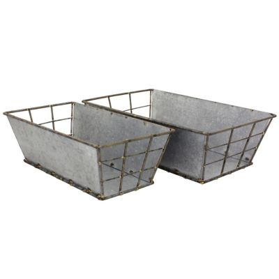 Stonebriar Collection Rectangle Galvanized Metal Serving Basket Set, 2 pc.