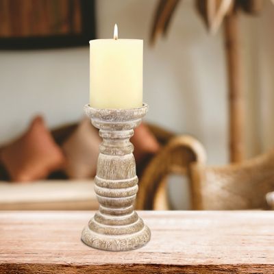 Image showing  Large Antique Wooden Beach House Pillar Candle Holder