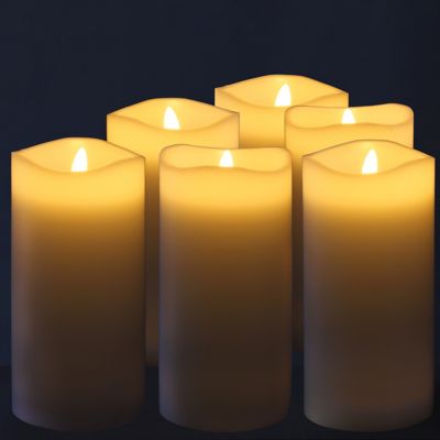 Image showing  3 in. x 6 in. Real Wax LED Flameless Candles with Remote, Ivory, 6-Pack