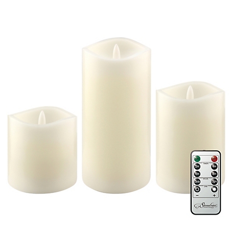 Stonebriar Collection 3 in., 4 in. and 6 in. Real Wax LED Candle Set with Remote, 6-Pack