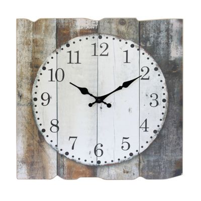 Stonebriar Collection 15 in. Rustic Farmhouse Worn Wood Wall Clock with Arabic Numbers
