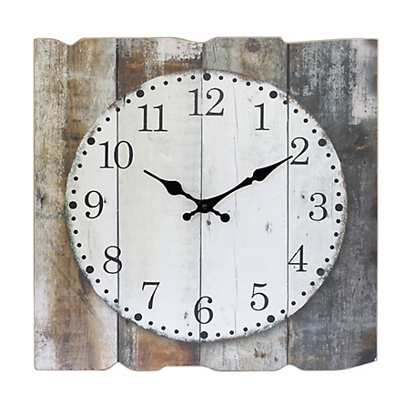 Stonebriar Collection 15 in. Rustic Farmhouse Worn Wood Wall Clock with Arabic Numbers