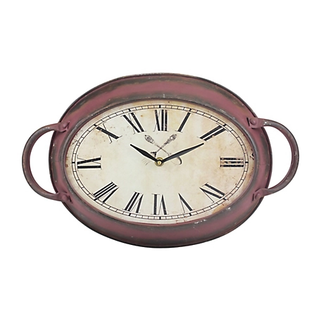 Stonebriar Collection 16.5 in. Rustic Farmhouse Oval Metal Wall Clock, Rust Finish