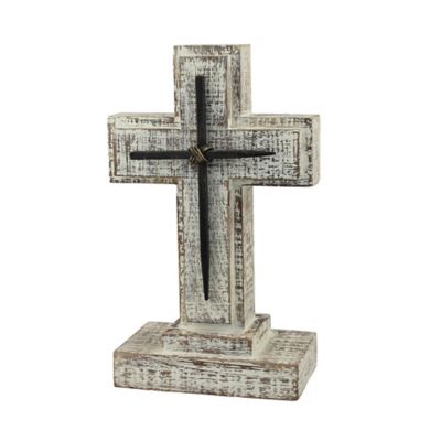 Stonebriar Collection Wooden Pedestal Hanging Wall Cross with Metal Details, 9 Inch