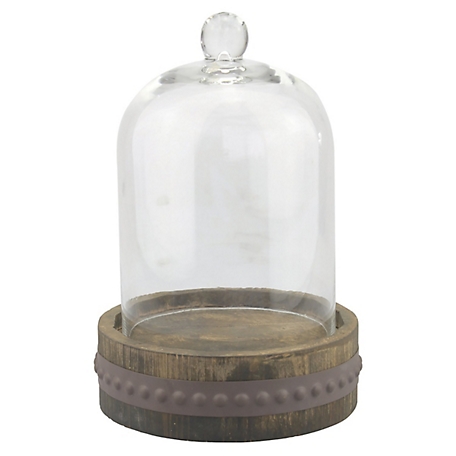 Stonebriar Collection Glass Dome Cloche with Wood Base, 12 in., SB-5394B