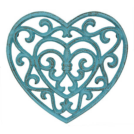 Stonebriar Collection Country Rustic Heart-Shaped Cast-Iron Trivet with Rubber Feet