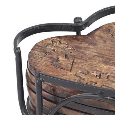 Image showing  Rustic Wooden Heart Shape Coaster Set with Metal Holder