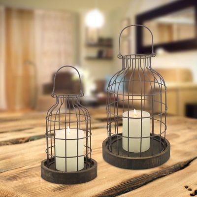 Image showing  Assorted Weathered Metal Cloches with Wooden Bases, 2-Pack