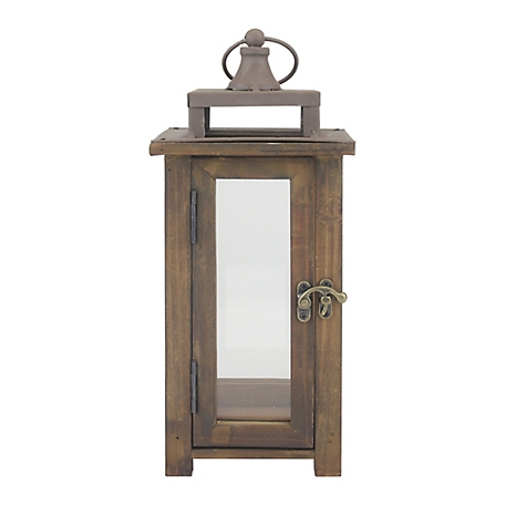 Stonebriar Collection Wooden Hurricane Candle Lantern with Hinged Door, SB-4476A