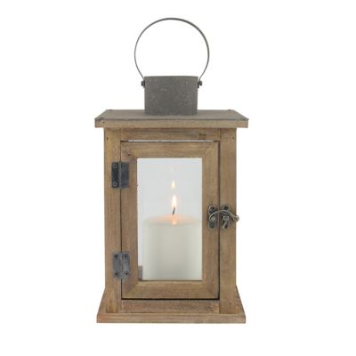 Stonebriar Collection 18 in. Rustic Wooden Hurricane Candle Lantern