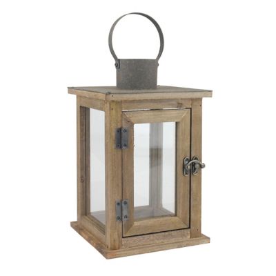 Image showing  18 in. Rustic Wooden Hurricane Candle Lantern