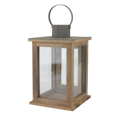 Image showing  18 in. Rustic Wooden Hurricane Candle Lantern
