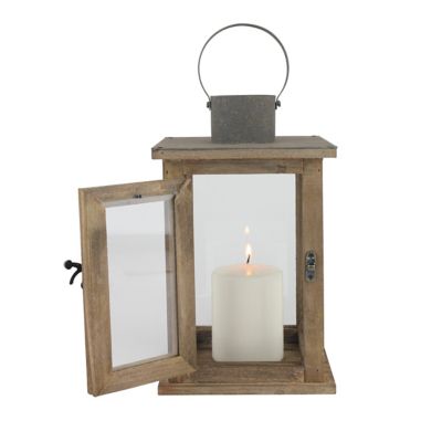 Image showing  18 in. Rustic Wooden Hurricane Candle Lantern